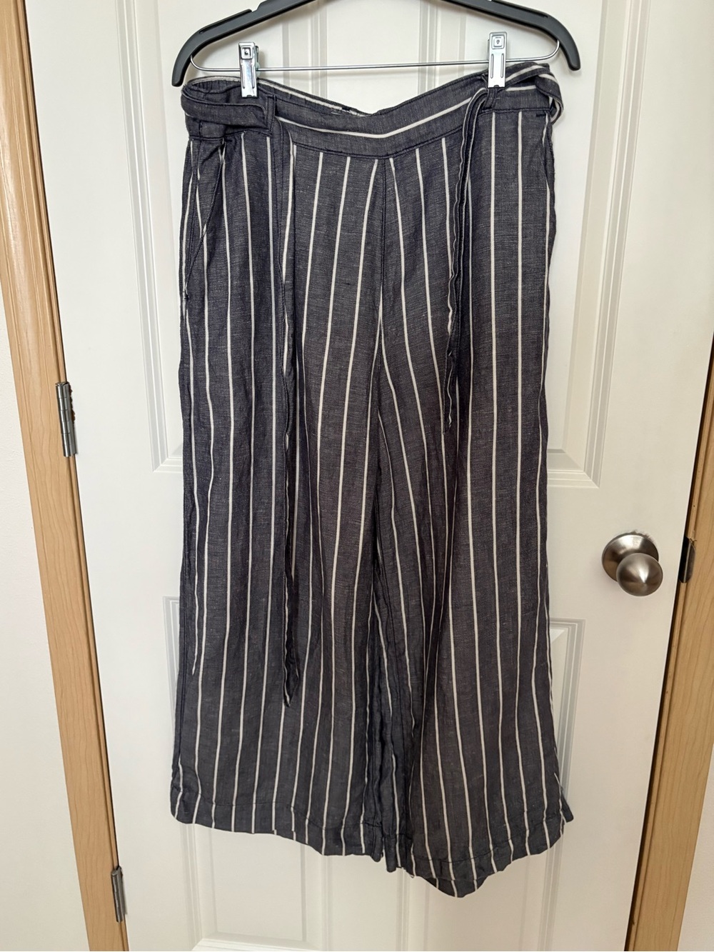Joie Black and White Vertical Stripe Wide Leg Pants